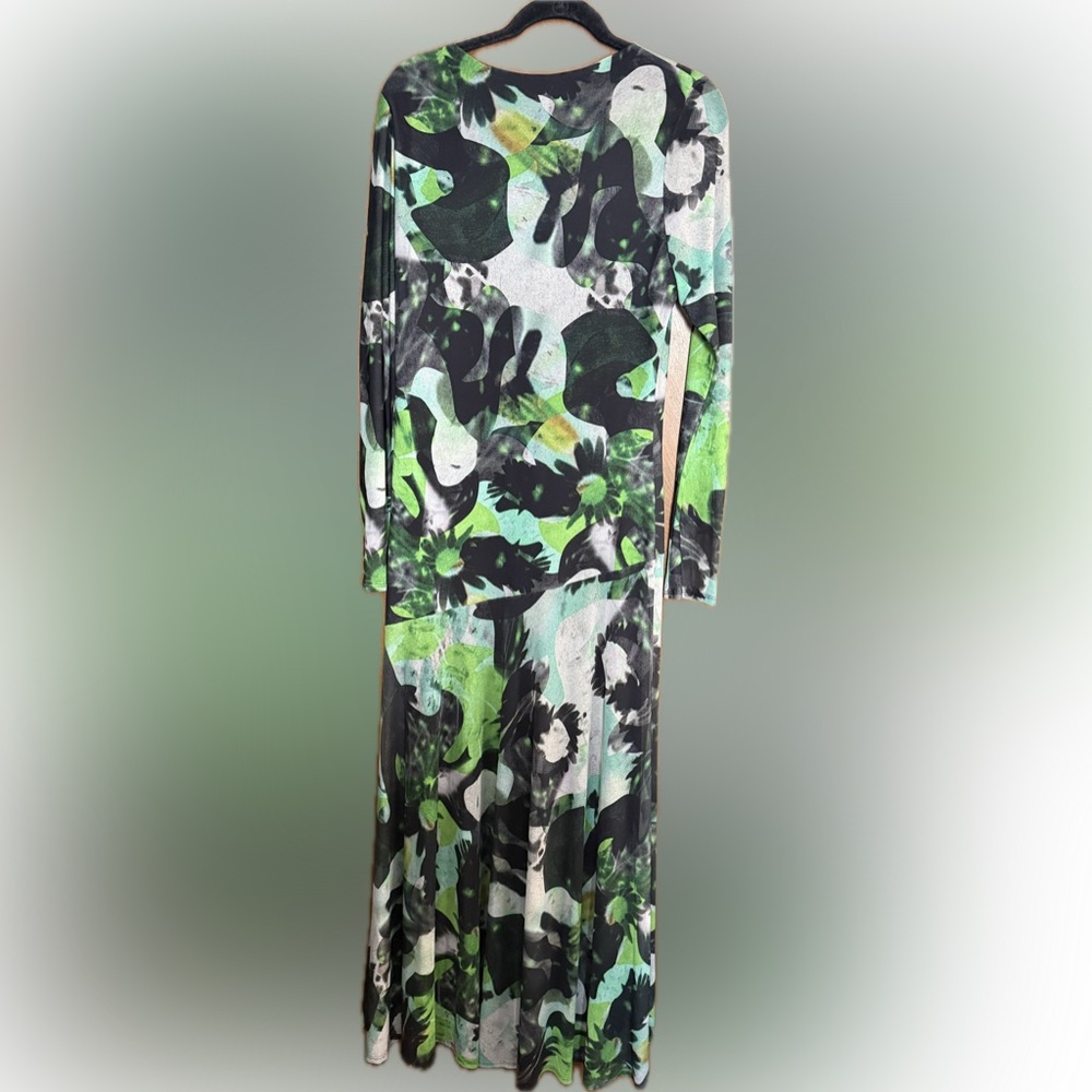 Topshop Abstract Print Long Sleeve Mesh Green and Black Maxi Dress Whimsigoth - Picture 4 of 6